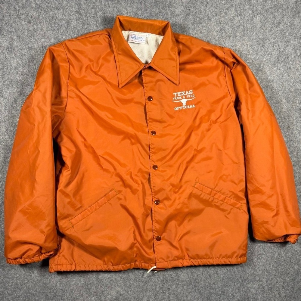 Vintage Gem Sportswear Texas Track & Field Official Jacket Orange Mens Large USA
